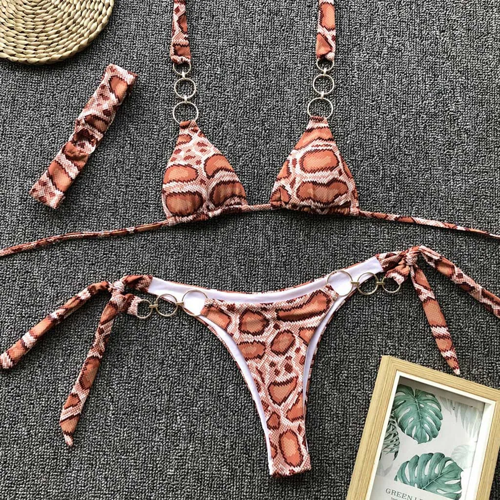 

Sexy Women Leopard Ring Bikini+Hairband Push-Up Padded Swimwear Swimsuit Thong Bikini Set Stroj Kapielowy b516