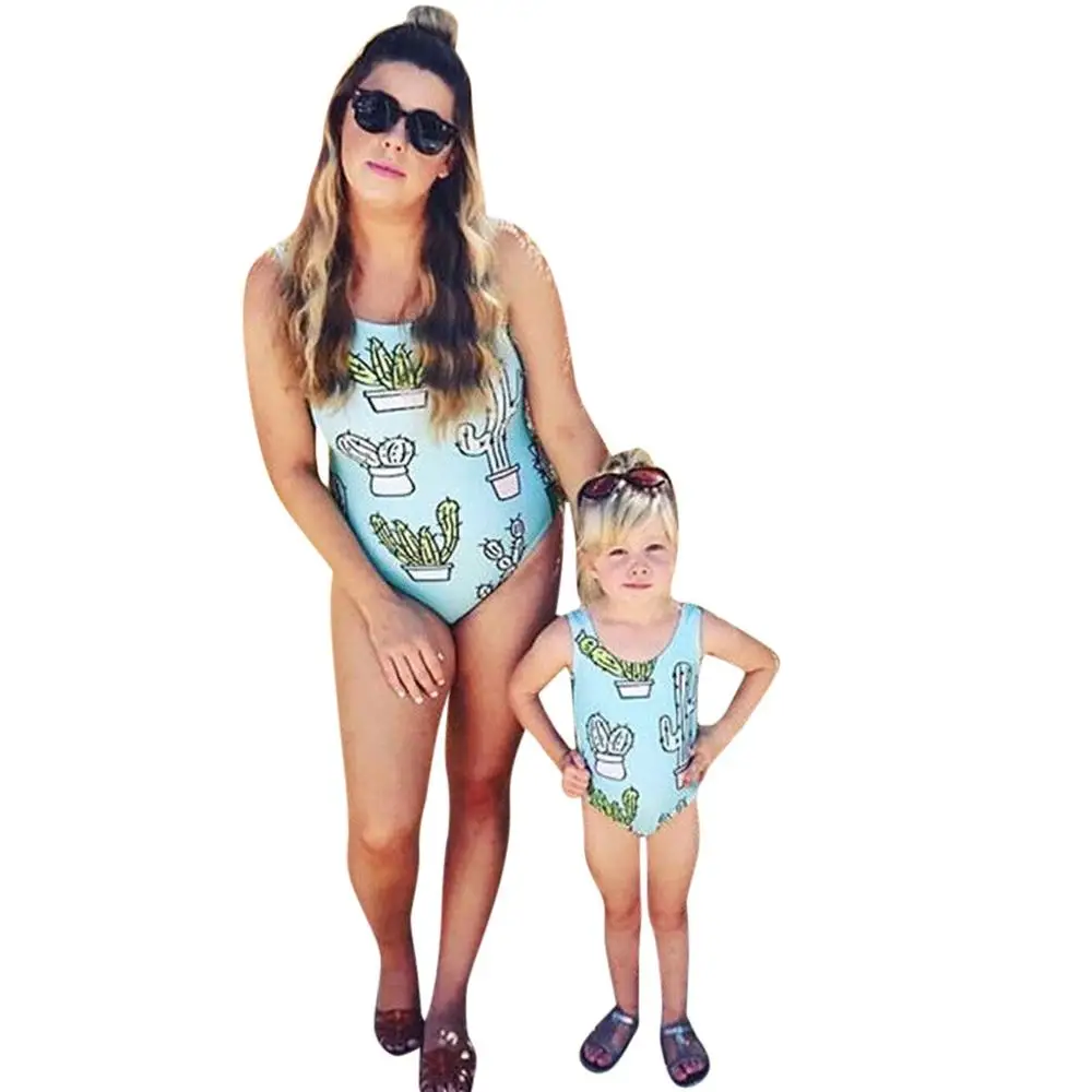 Одежда для купания для девочек; одинаковый семейный купальник для мамы и дочки; цельный купальный костюм с рисунком кактуса; цельный треугольный купальник с принтом; A1 - Цвет: 6-12 Months