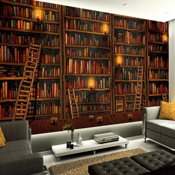 

Custom 3D Mural Decorative Painting Wallpaper Bookshelf Bookcase Photo Wall Study Room Bedroom Waterproof Self-adhesive Sticker