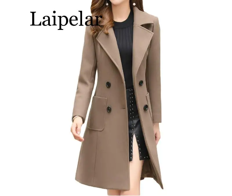 Laipelar Women Winter Wool Coats Warm 2019 Slim Fit Fashion Casual Office Lady Blends Women Coat Jacket Khaki  New