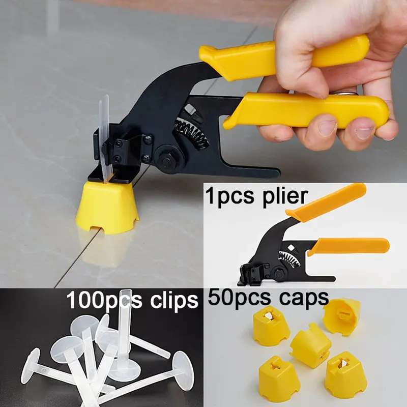 Tile Leveling System Kits 50 Caps 100 Clips 1 Wall Pliers Plastic Floor Wall Space Spacers Tools Leveler Flat For Leveling Til
