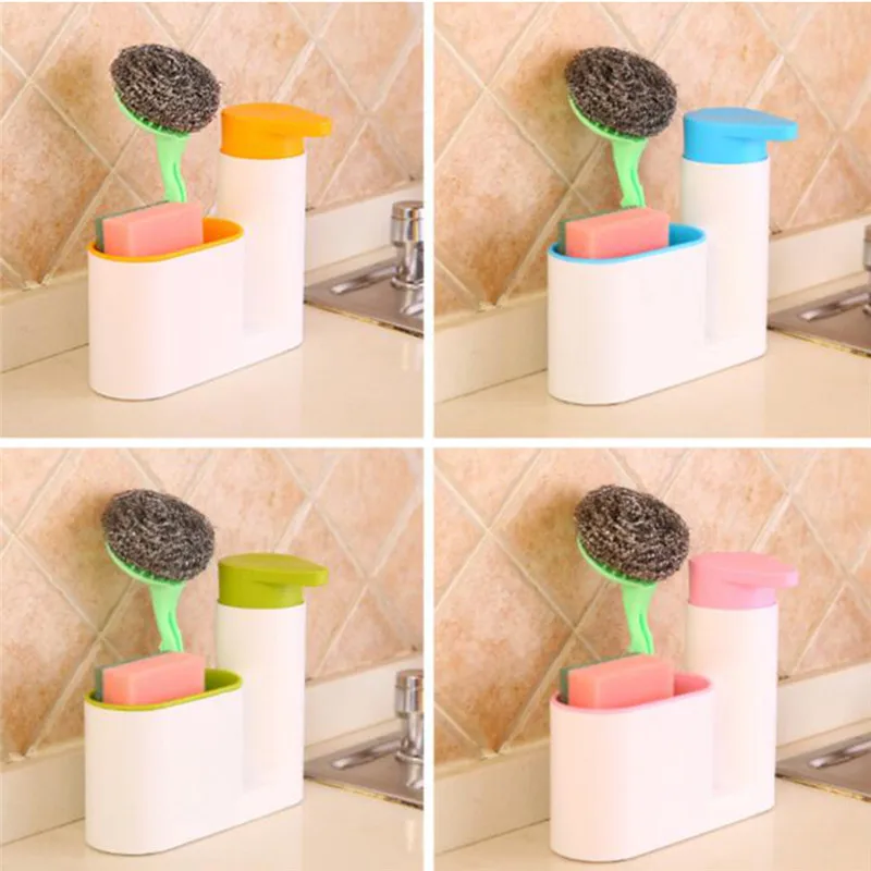 2 in 1 Multifunctional Kitchen Storage Rack Washing Sponge Brush Sink Detergent Soap Dispenser Bottle Organizer Gadgets | Дом и сад