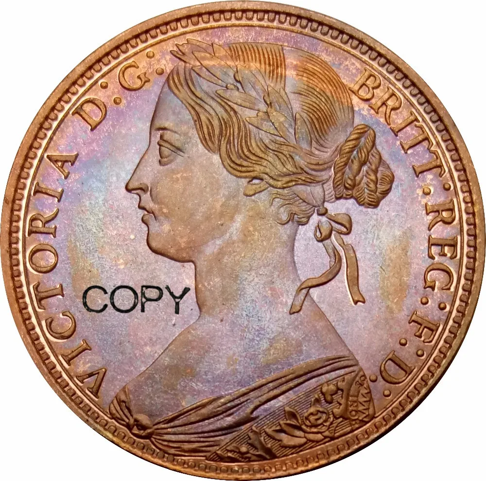 Красная медная копия монет из Великобритании 1 пенни 2 й портрет Виктории 1882|coin