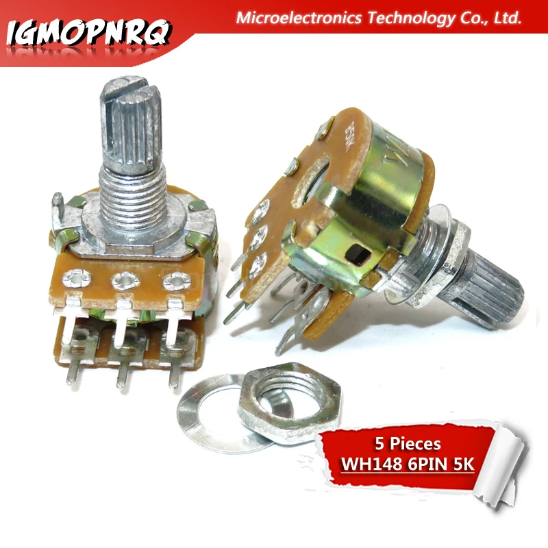 5pcs WH148 6PIN B5K Dual Stereo Potentiometer 5K Ohm shaft 15mm Pot 5K