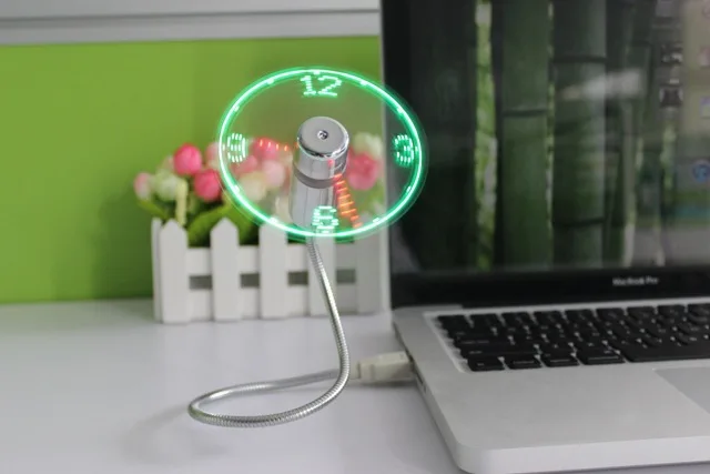 

1pcs USB Gadget Mini LED Light USB Fan Desktop Time Display Adjustable Flexible with Realtime Clock new