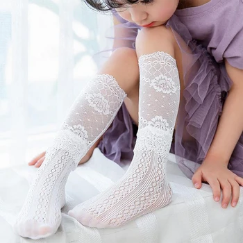 

2018 Hot Korean Version Kids Girls Spring Summer Sweet Princess Hollow Out Fishing Net Lace Stockings Girl Knee Socks
