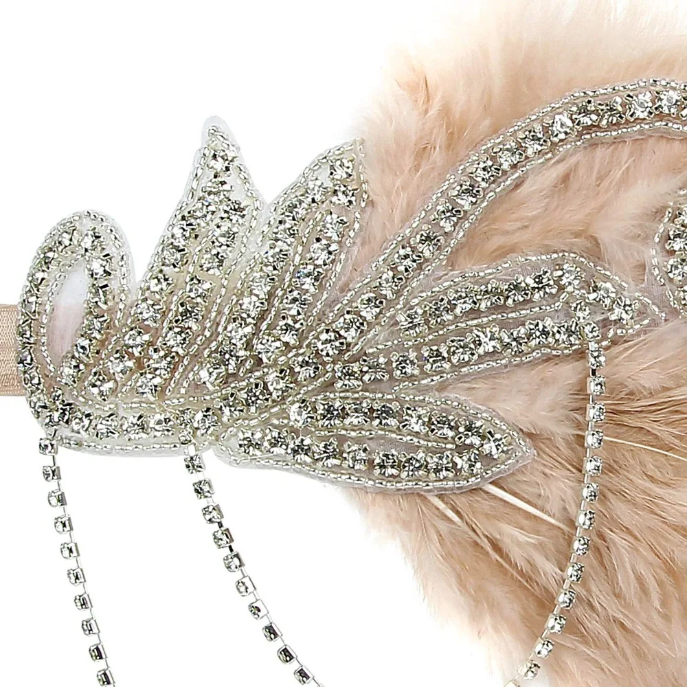 1920 s Flapper Great Gatsby перо свадебная диадема жемчуг головной убор головная повязка