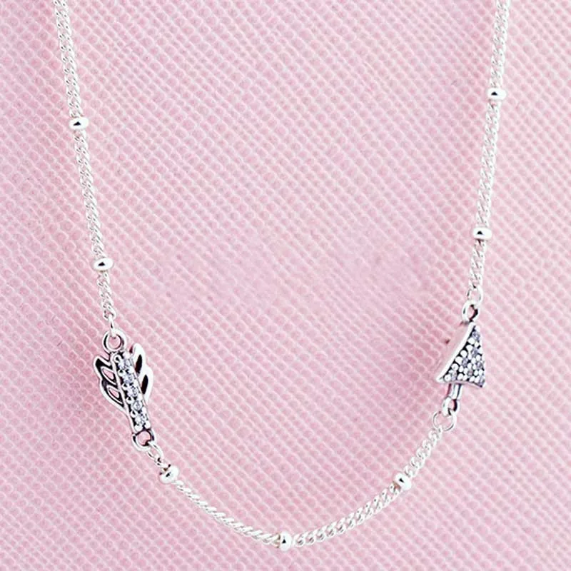 

New 925 Sterling Silver Necklace Sparkling Arrowhead And Openwork Plume Necklace For Women Wedding Gift Fine Europe Diy Jewelry