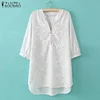 Autumn Top Women Casual V Neck Blouse Lace Floral Blouses Elegant 3/4 Sleeve Work Office White Shirt  4