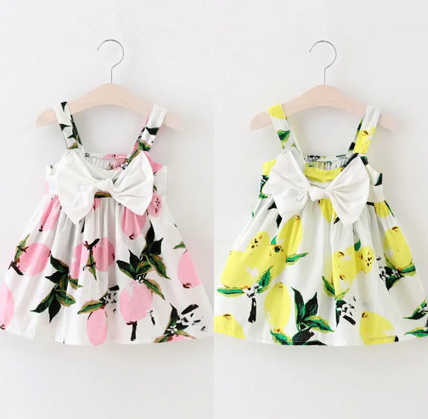

Summer Baby Girls Dress Sleeveless Floral Lemon Bowknot Sundress Clothes 0-3Y