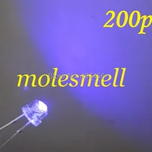 200 шт/партия! 5 мм соломенная шляпа фиолетовый светодиодный 5 мм светоизлучающий диод 5 ММ strawhat uv/фиолетовый светодиодный Большой/широкоугольный светодиод