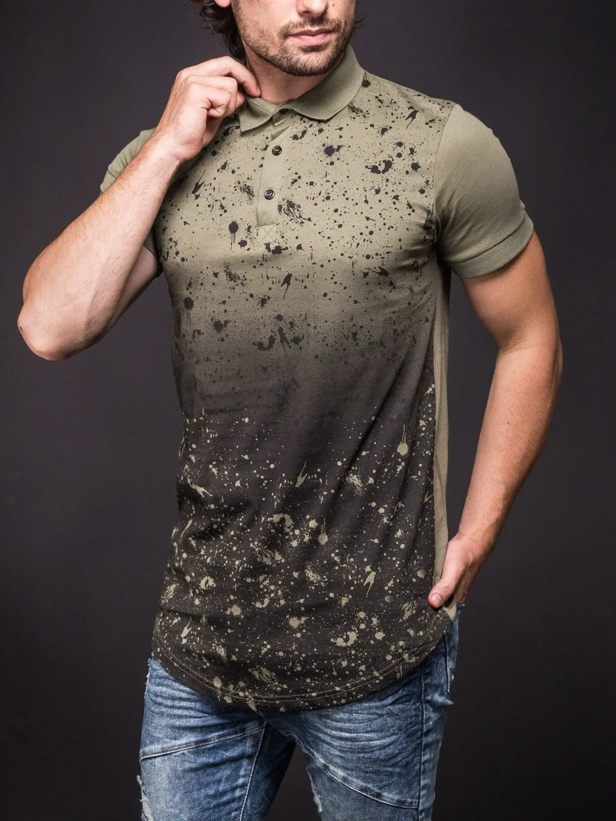 

E-BAIHUI 2019 New Men's poloshirts Slim Fit Print Polo shirt Male Summer Casual 3D Print Arc Hem Tops Green White Polos JCT01