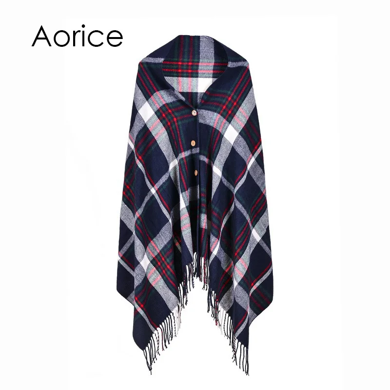 

Aorice RS039 The new women wool spinning shawl classic Korean style button poncho warp cape shawl
