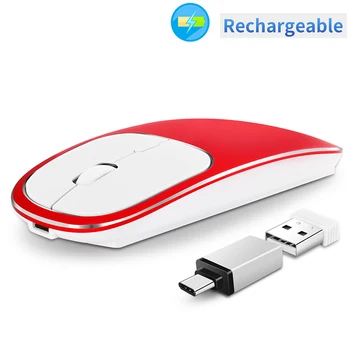 

Rechargeable Wireless Mouse, Aluminum Alloy 2.4G Noiseless Silent Click Portable Wireless Optical Mouse with USB Receiver