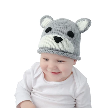 

Bear Winter Baby Hats for Boys Girls Toddler Kids Warm Knitted Polyester Cap Soft Double Layer Outdoor Snow Hat with Cute Ears