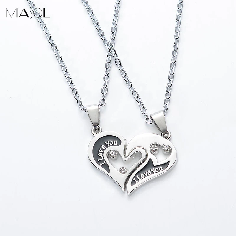 "I Love You" Titanium Stainless Steel Couple Heart Pendants Chain Necklace
