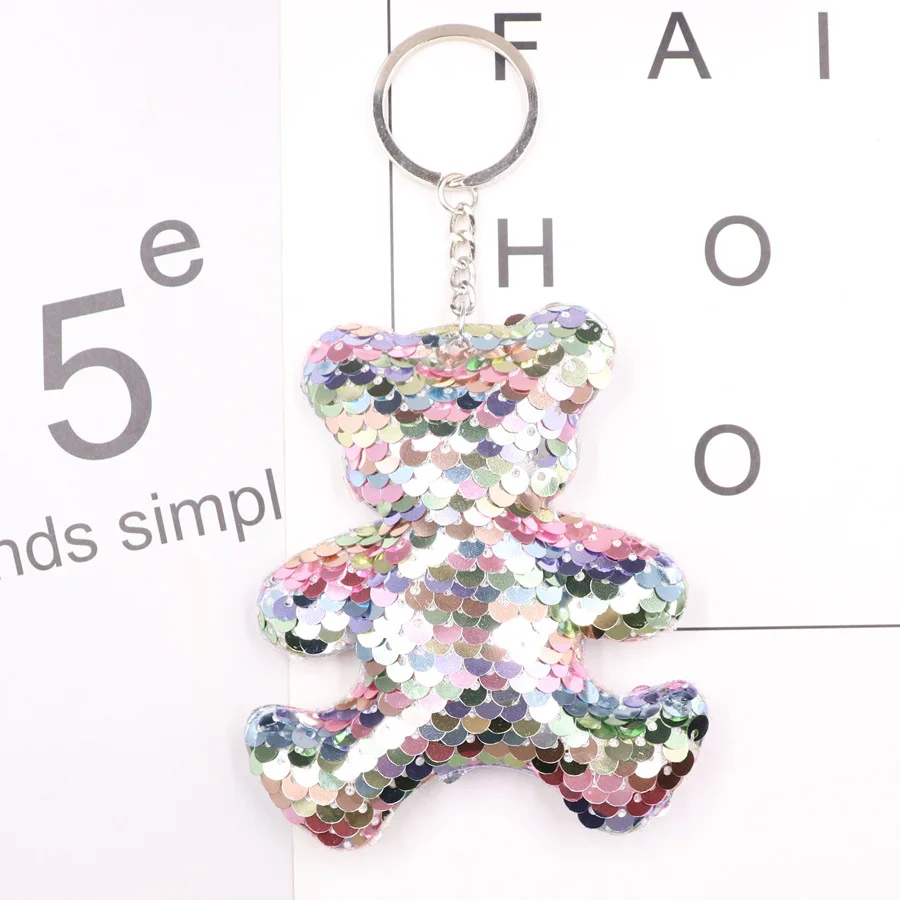 Mujeres lindo llavero de oso brillo lentejuelas anillo para las mujeres, bolso colgantes titular llavero Porte clave Llaveros