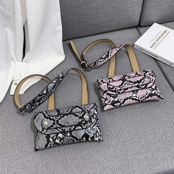 

Women Waist Pack Serpentine Fanny Pack Pu Leahter Waist Bag Fashion Snake Skin Waist Belt High Quality Female Purse sac banane