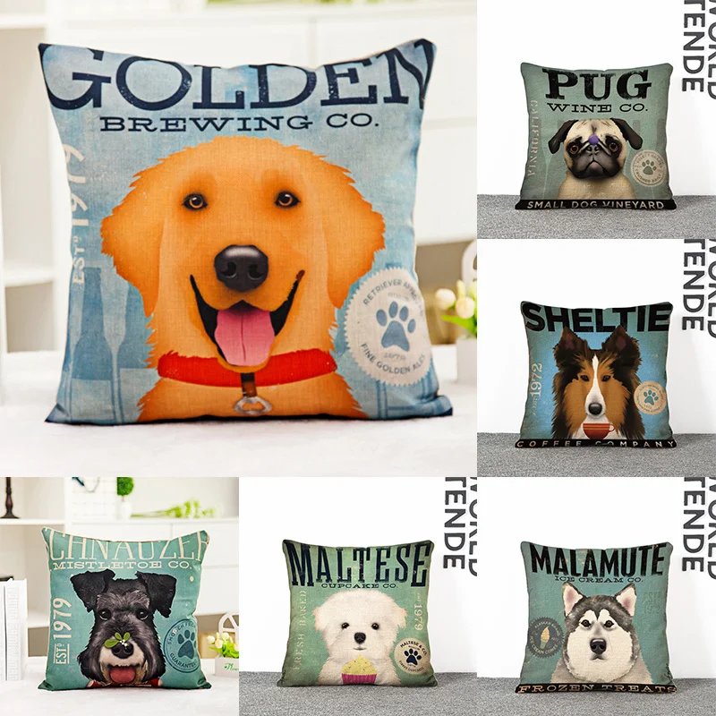 

2018 New Home Decor Pillowcase Cute Dog Cushion Cover Linen Cushion Case Chair Sofa Home Decor Throw Pillow Cover 45x45cm