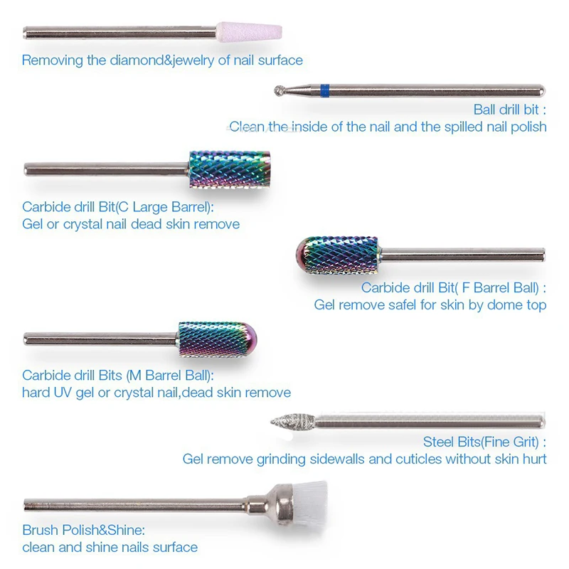 6 шт. профессиональный маникюрный сверло для снятия заусенцев, сверло для кутикулы, Электрический вращающийся инструмент для полировки ногтей+ 1 шт. щетка сверло