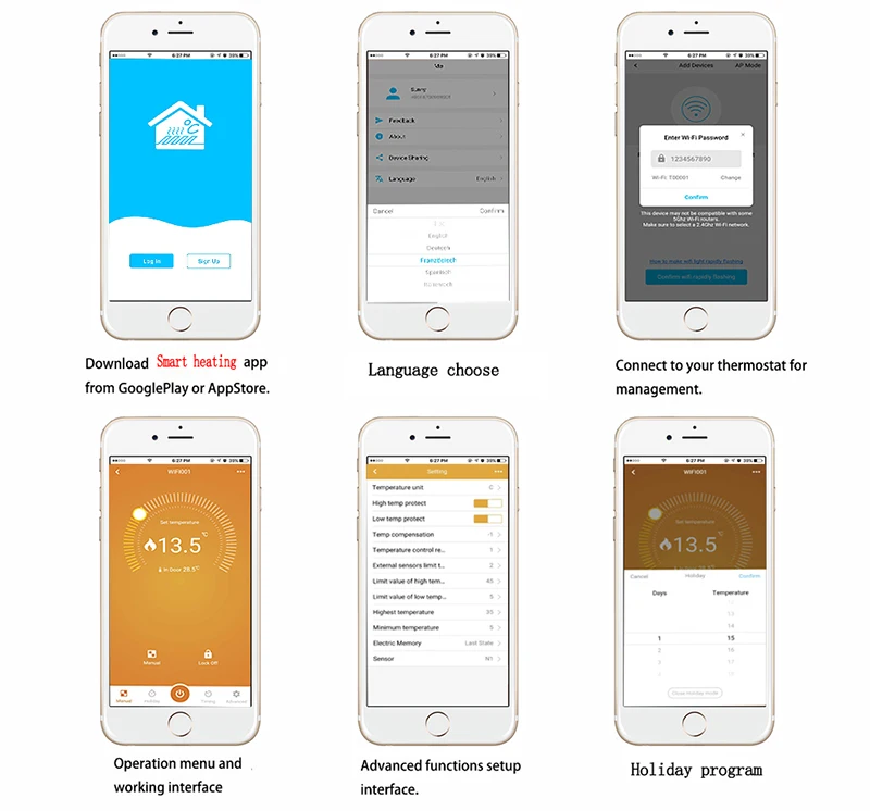 Электрическая система отопления, Беспроводной регулятор температуры, управление с помощью приложения, интеллектуальный и умный Wi-Fi