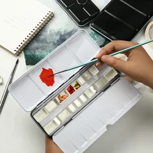Пустой акварельные краски Tin Box Палитра живописи коробка для хранения, украшенное мозаикой из драгоценных камней, 12/24/48 шт кювет и полукювет для художественной росписи расходные материалы