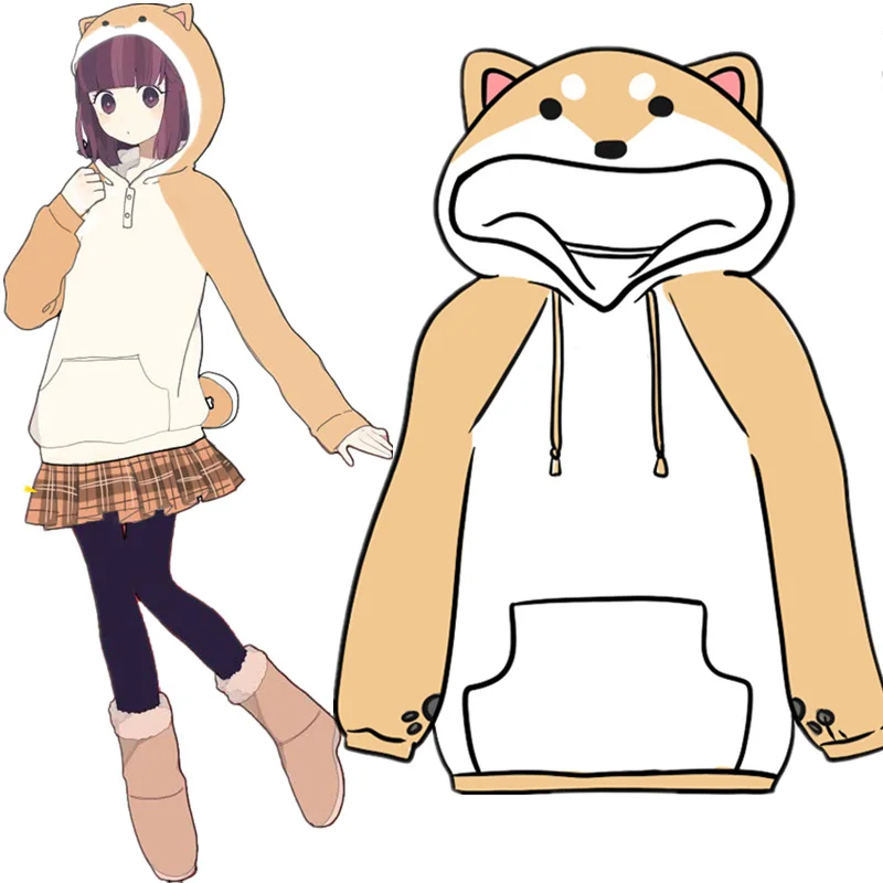 Harajuku Japanese Kawaii Hoodies Women Sweatshirts With Ears Cute Doge Muco Winter Plush Lovely Muc
