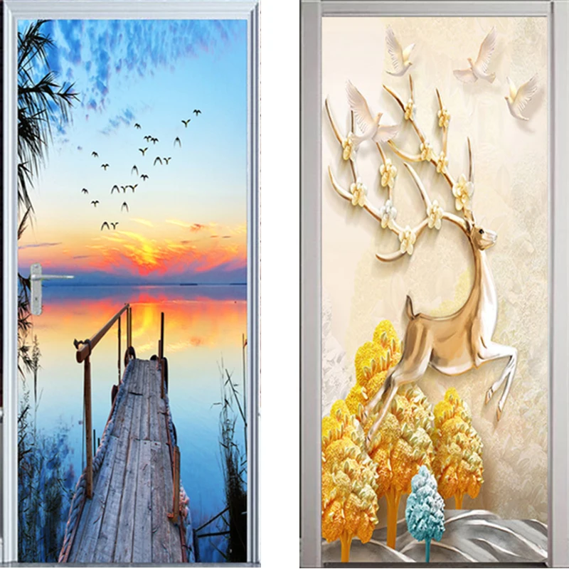 

3D Door Sticker Cartoon For Living Room DIY Home Decorative Self-Adhesive Film Wallpaper for Furniture Waterproof Mural Decal