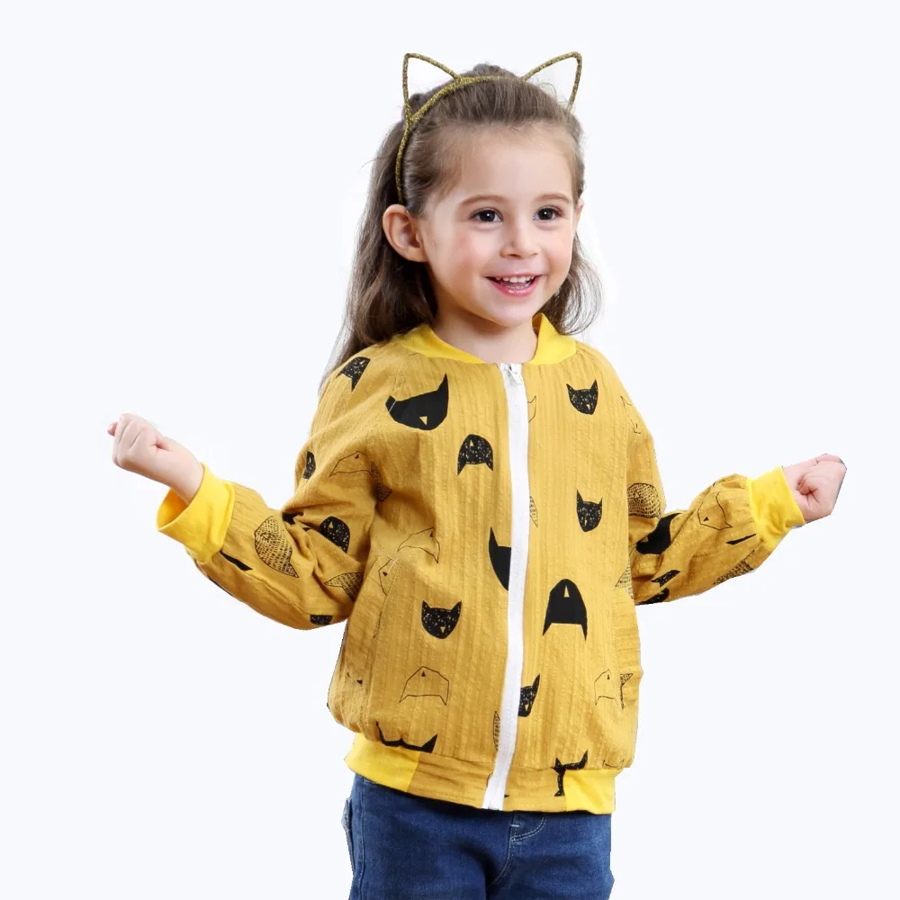 Autumn Fashion Yellow Print Girls Coats Jackets for Girls Full Sleeve
