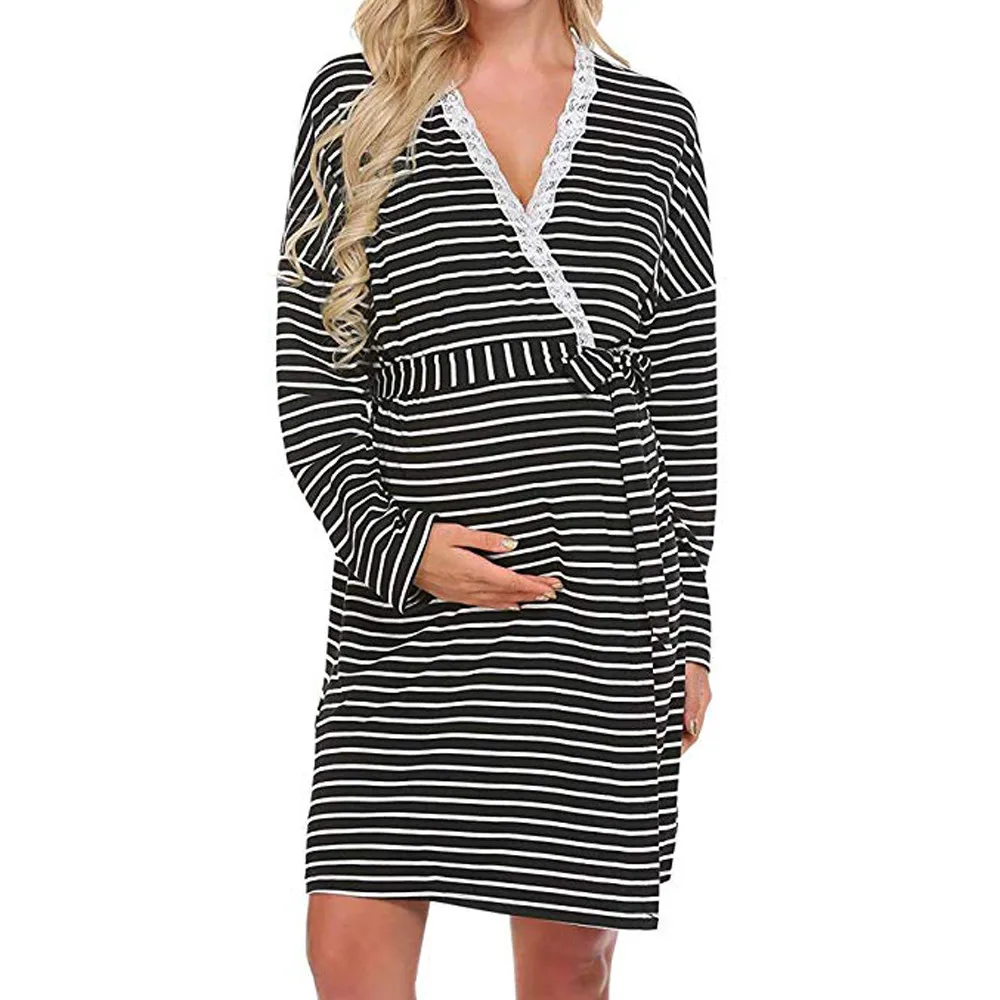 

SAGACE Pregnant Dress Long Sleeve Striped Print Maternity Dresses Casual Breastfeeding Nursing Baby Pregnancy Dresses