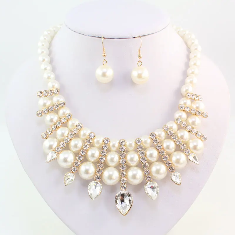 Fashion Classic Imitation Pearl Gold Color Clear Crystal Top Elegant