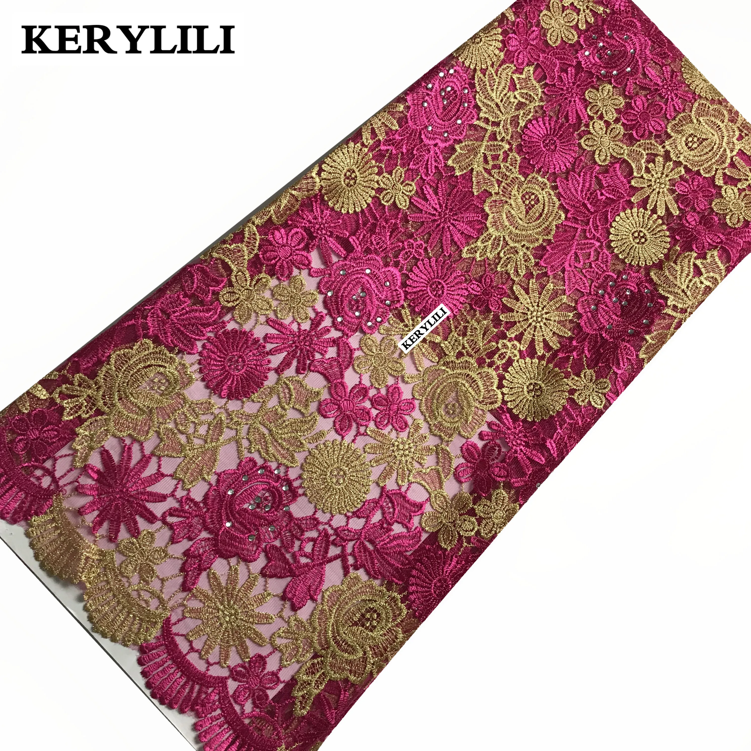 Новое поступление Fushia Африканский тюль горный хрусталь французская Кружевная