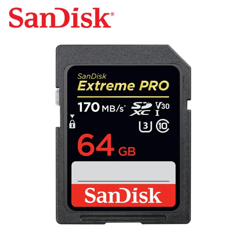 Sd-карта SanDisk Extreme PRO, 128 ГБ, 64 ГБ, 32 ГБ, 16 ГБ, 256 ГБ, 512 ГБ, SDHC, UHS-I, высокая скорость, класс 10, 95 МБ/с./с, V30 для камеры - Емкость: 64GB 170MBs