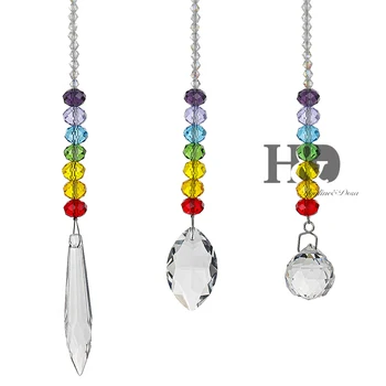 

H&D Chandelier Crystals Prisms Rainbow Chakra Suncatcher with Beads Decorating Hanging Ornament For Window,Set of 3 Garden Decor