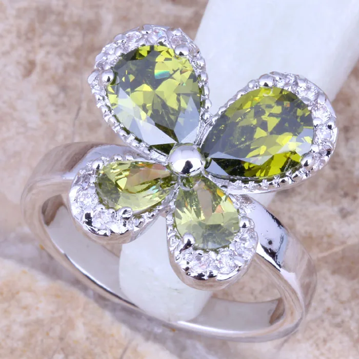 

Romantic Green Peridot White CZ 925 Sterling Silver Women's Ring Size 6 / 7 / 8 / 9 R1134