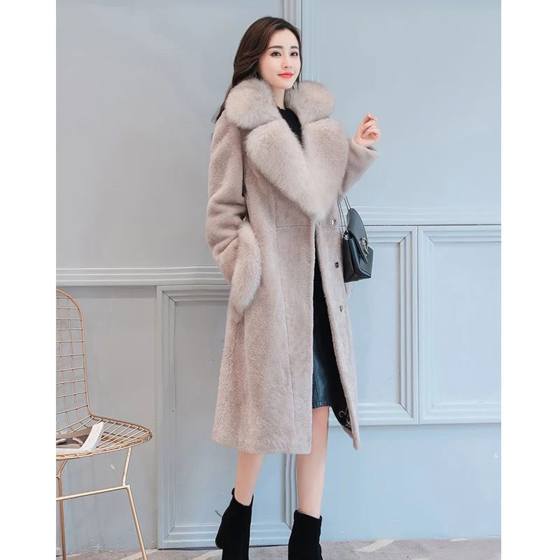 Veste Fourrure Moutons Grand Manteaux rose Nouveau Manteau De Tonte kaki dark Gray Hiver 4xl Féminin S 2018 Noir Taille Des Long Chaud Femmes Pardessus D'agneau dOttqr