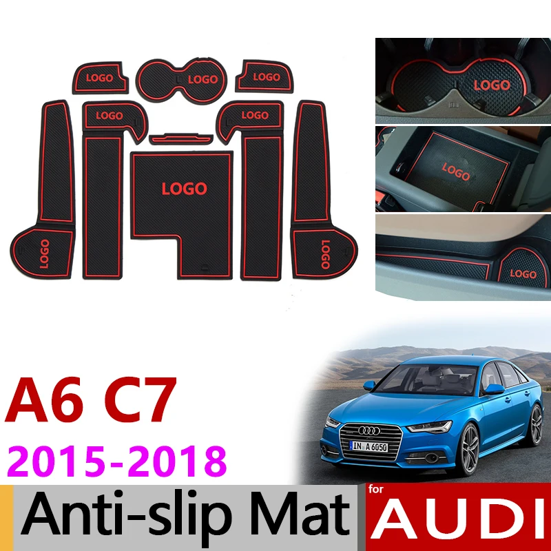 Anti Slip Gate Slot Mats Rubber Cup Mat For Audi A6 C7 2015 2016