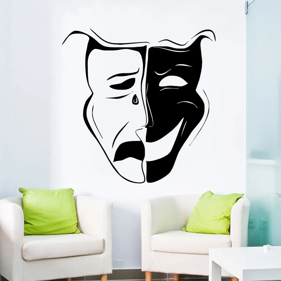

Free Shipping Art Comedy Tragedy Emotion Actor Theatre Mask Vinyl Wall Sticker Art Design For Home Decoration Wallpaper Y-798