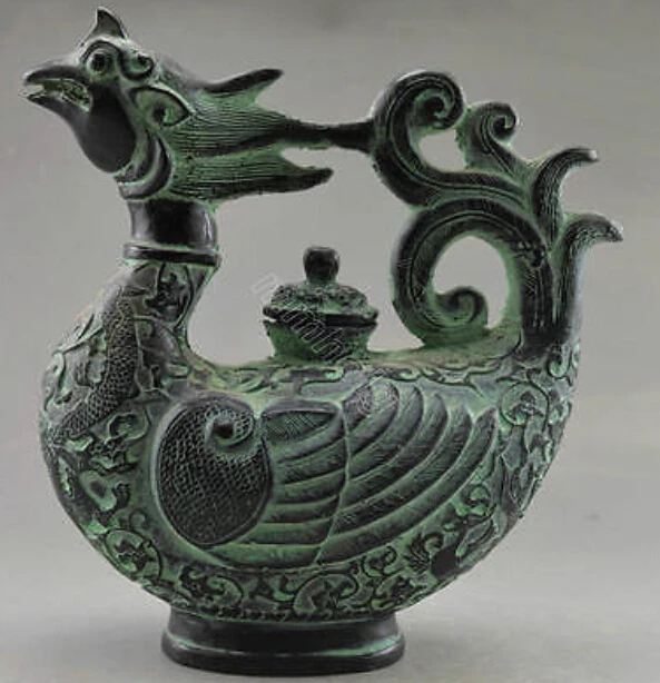 

B0601 524Collectible Decorated Old Handwork Bronze Carved Phoenix Big Tea Pot statue