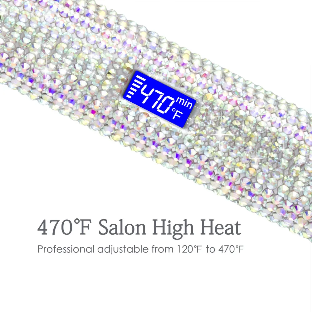 MADAMI Hair Straightener Flat Iron Hand Made Crystal Diamond With LCD Digital Display MCH Sparkling Rhinestones Titanium Plate White (8)