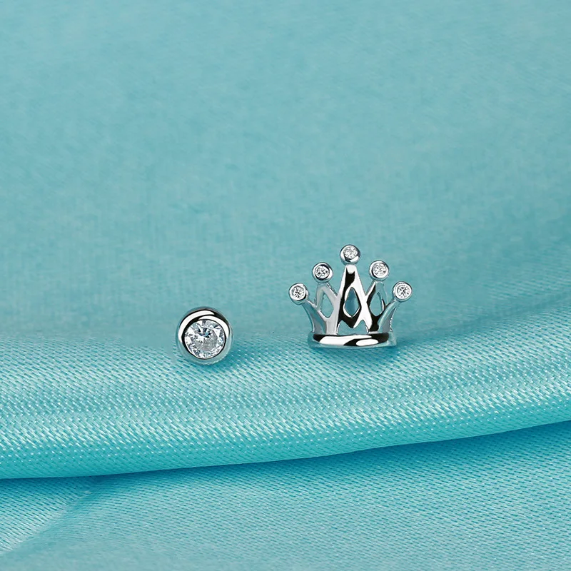 asymmetric crown earrings woman 100% 925 Sterling silver Jewelry fashion Hypoallergenic Stud earrings for women gift
