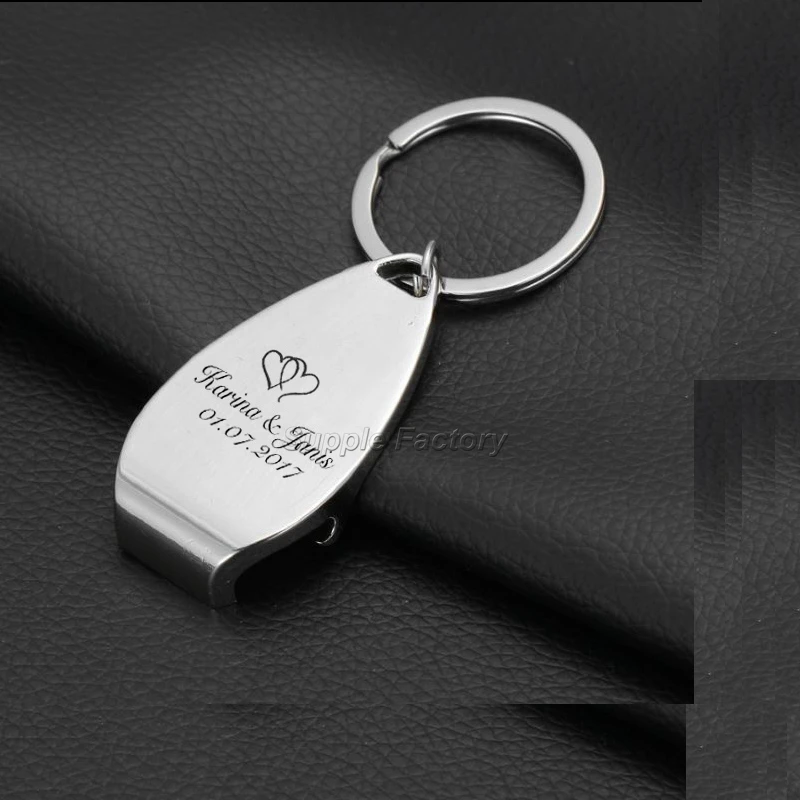 

100pcs Bride & Groom Personalised Key Ring Key Chain Beer Bottle Opener Personalized Wedding Favour Bomboniere Thank You Gifts