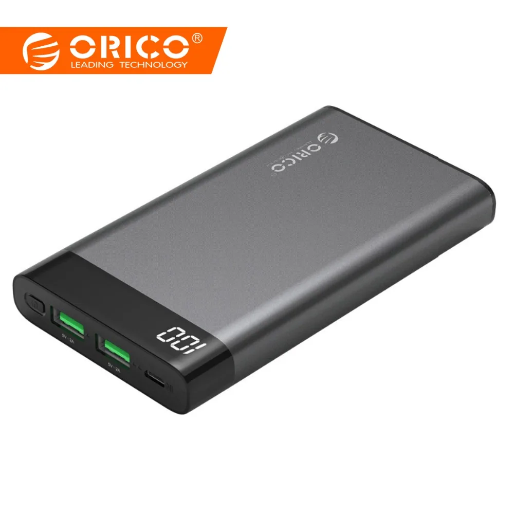 

ORICO 10000mAh Power Bank with Display Screen 5V 2A External Battery Charger PoverBank for Xiaomi Huawei Phones Tablets