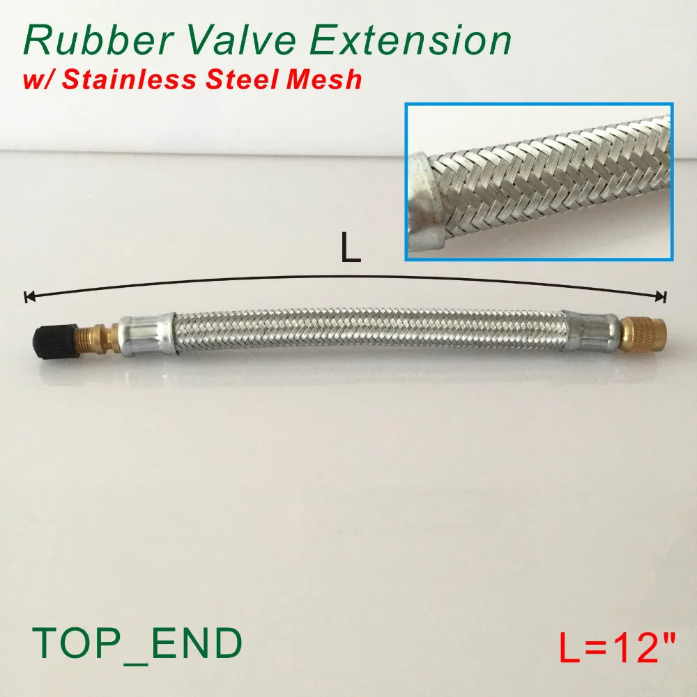 

12" Long,Stainless Steel Mesh Wrapped,Flexible Rubber Valve Extension,Work w/ Tire Valve Directly