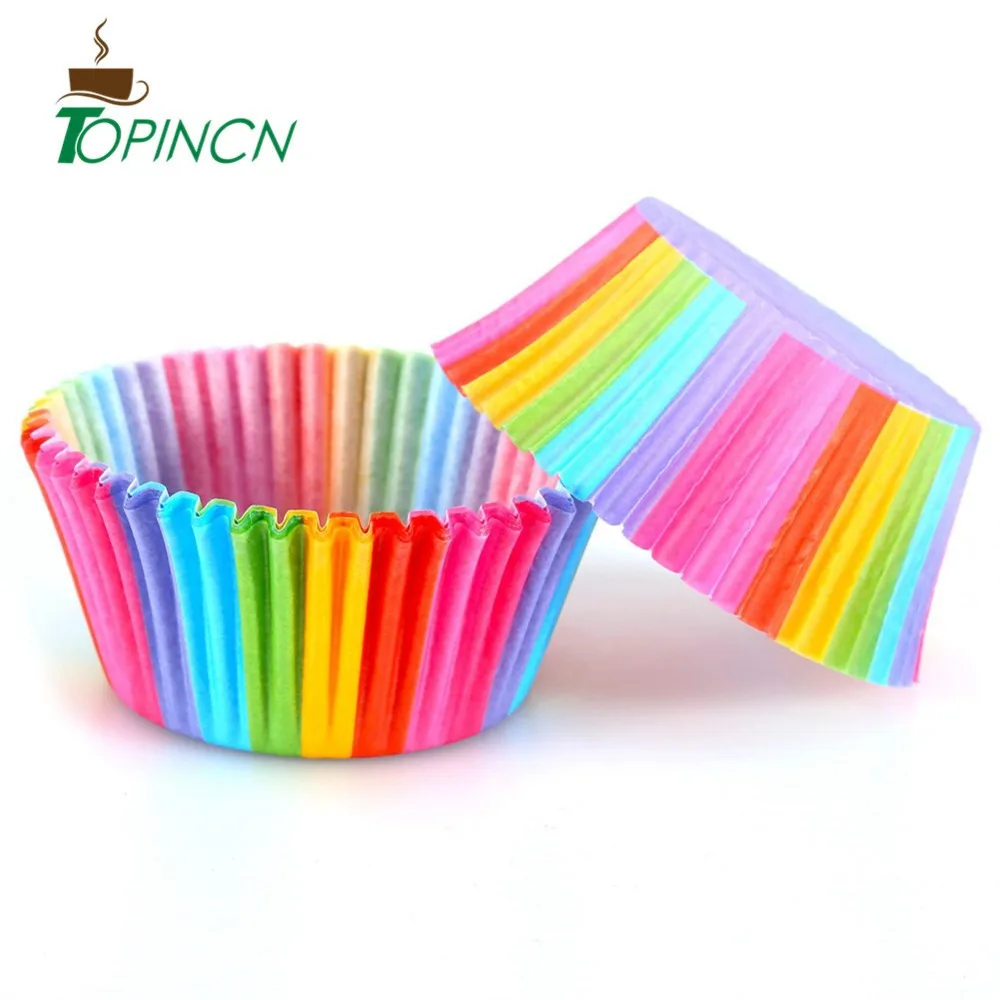 

100Pcs Baking Cup Cake Decorating Tools Rainbow Color Cupcake Liner Cupcake Paper Baking Cup Muffin Cases Cake Mold