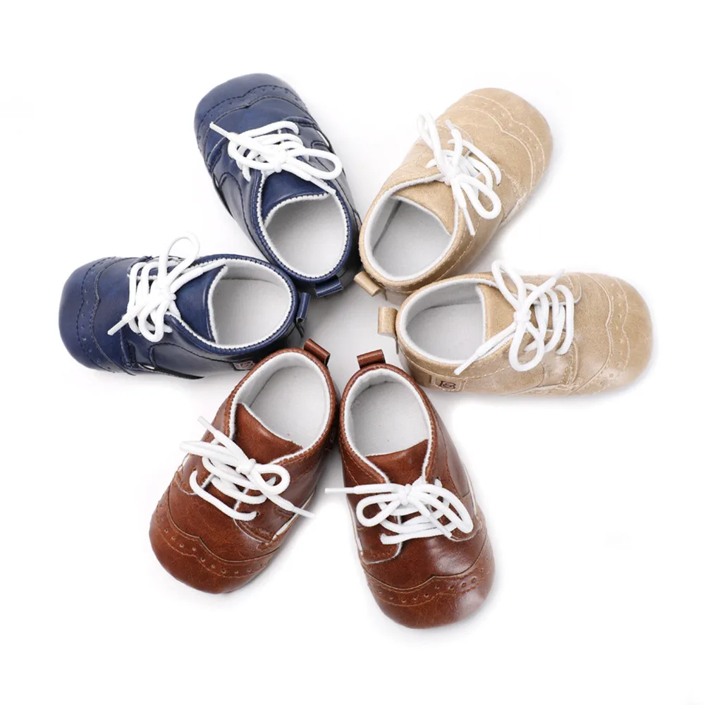 Toddler Infant baby shoes Boys Solid Lace up Soft Sole Anti slip
