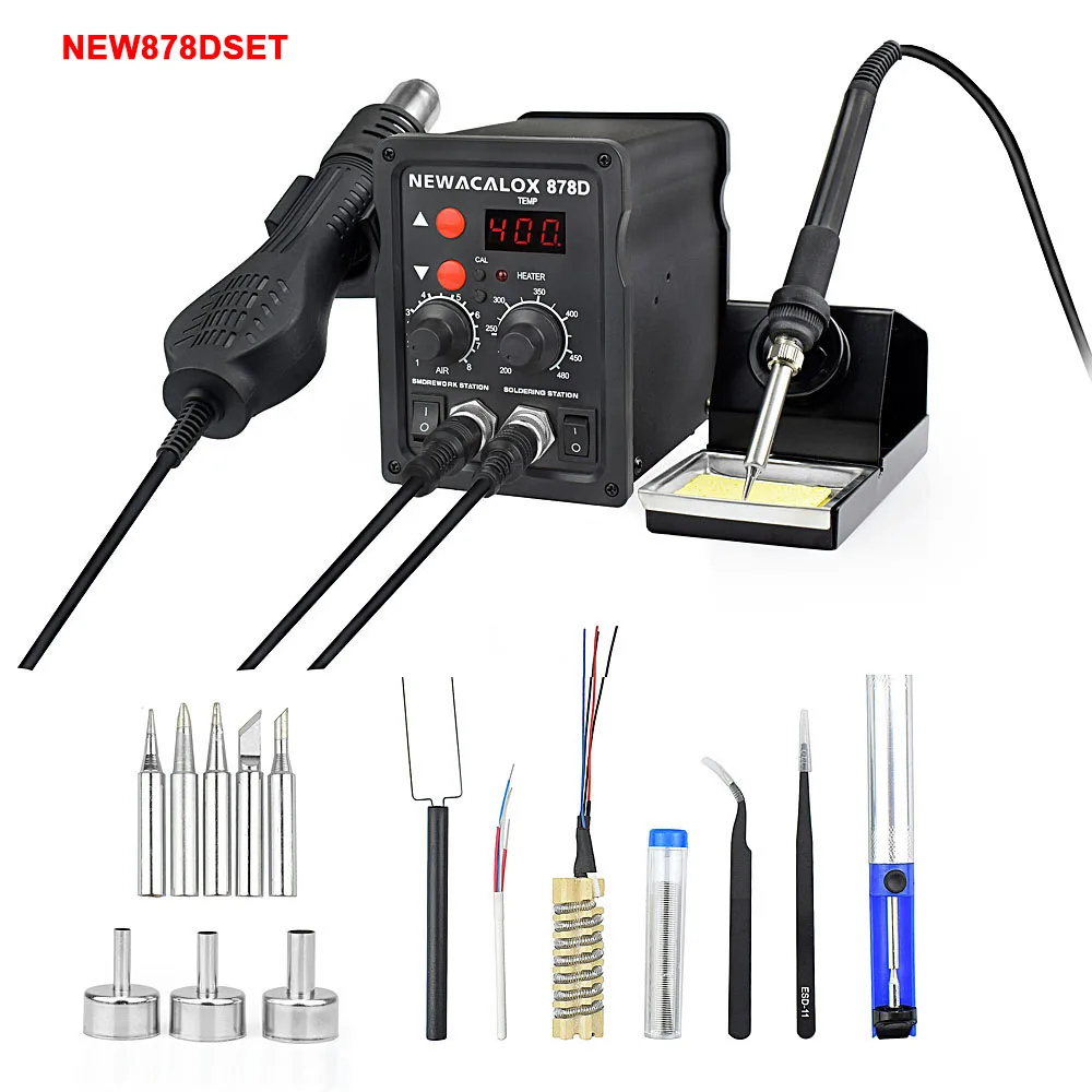 Goede NEWACALOX EU US 8786 878D Soldeerstation 750W Heat Gun 60W Soldeerbout Digitale Passen 2 In 1 SMD Rework Lassen Station