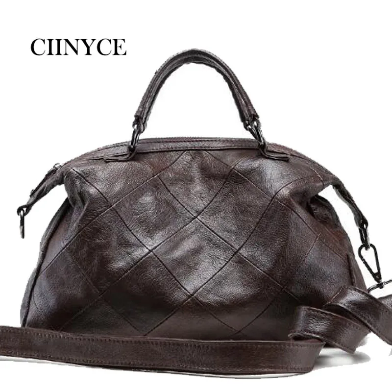 

New Brand Fashion Designer Genuine Cow Leather Women's Hobos Totes Female Nature Cowhide Solid Plaid Crossbody Messenger Bags