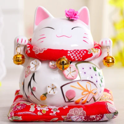 6 дюймов Maneki-Neko керамические китайские счастливые кошки манящие Фортуны кошки статуэтки счастливый Шарм копилка украшения дома - Цвет: A