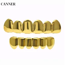 Canner Hip Hop Teeth Grillz Set Top& Bottom Teeth Gold Silver Color Grills Dental Cosplay Party Body Jewelry For Men Women W4
